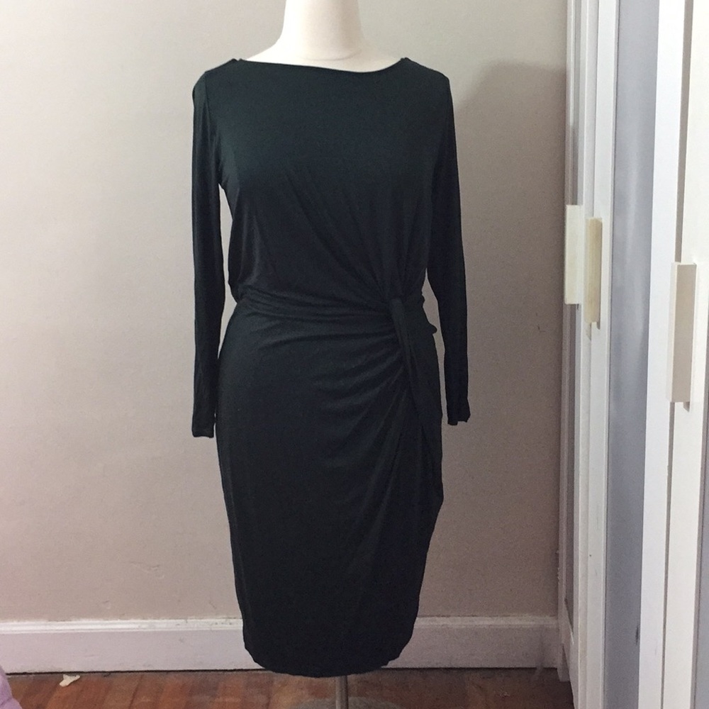Three Dots Hunter Green Knotted Waist Dress, 1X